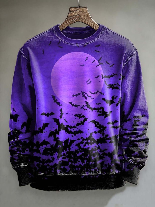 Halloween Midnight Bat Print Casual Crewneck Sweatshirt