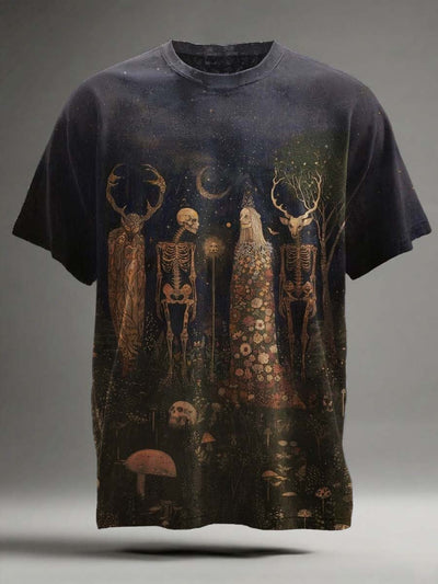 Halloween Abstract Skull Print Casual Short-Sleeve T-Shirt