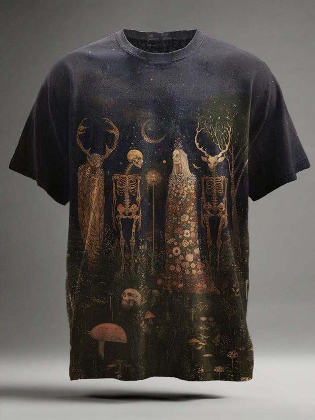 Halloween Abstract Skull Print Casual Short-Sleeve T-Shirt