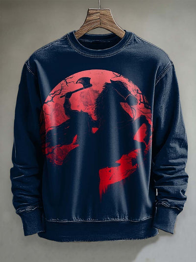 Halloween Headless Horseman Print Casual Crewneck Sweatshirt