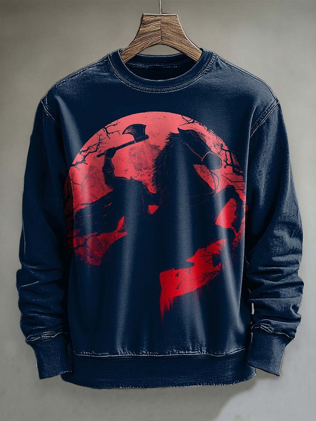 Halloween Headless Horseman Print Casual Crewneck Sweatshirt