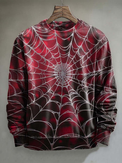 Halloween Abstract Spider Web Print Casual Crewneck Sweatshirt
