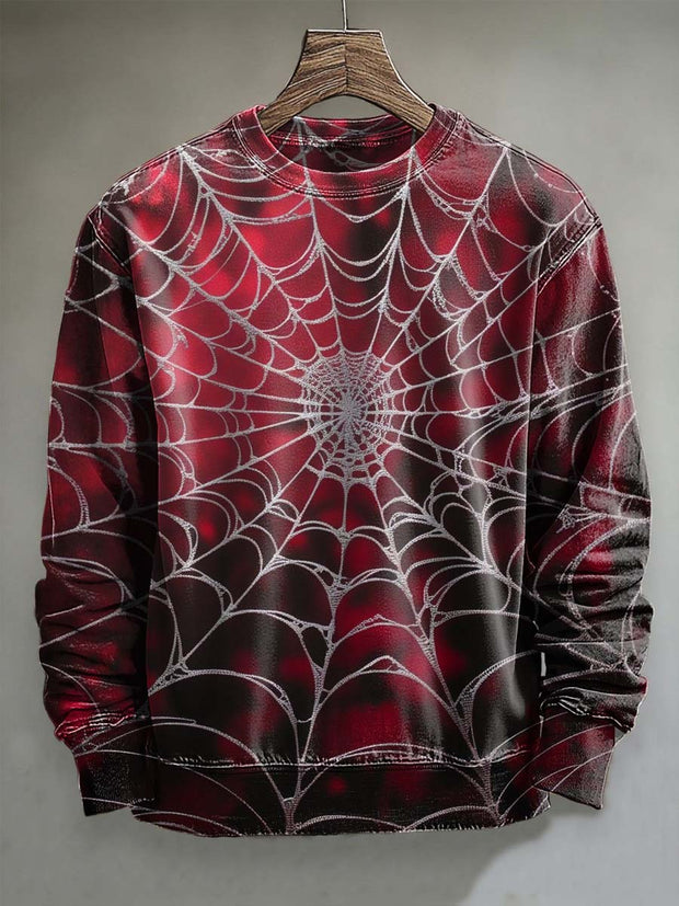 Halloween Abstract Spider Web Print Casual Crewneck Sweatshirt