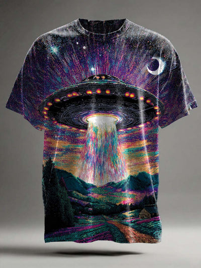Abstract UFO Crop Circle Print Casual Short-Sleeve T-Shirt