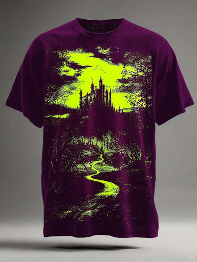 Halloween Haunted House Print Casual Short-Sleeve T-Shirt