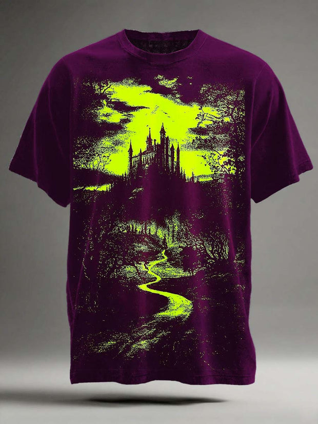 Halloween Haunted House Print Casual Short-Sleeve T-Shirt