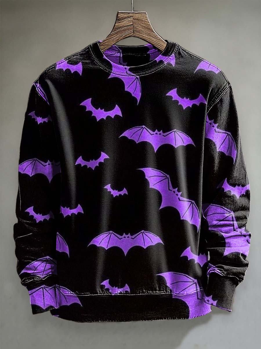 Halloween Bat Print Casual Crewneck Sweatshirt