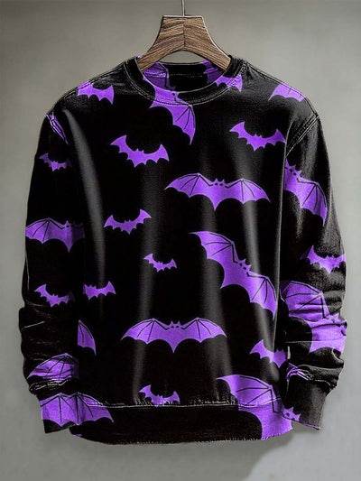 Halloween Bat Print Casual Crewneck Sweatshirt