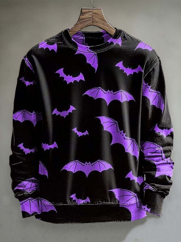 Halloween Bat Print Casual Crewneck Sweatshirt