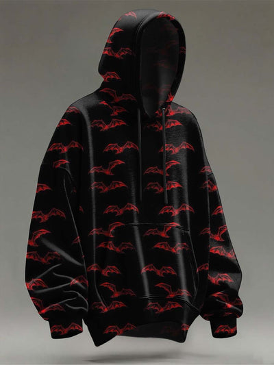 Halloween Dark Bat Print Casual Hooded Sweatshirt