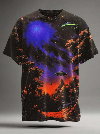 Abstract UFO Landscape Print Casual Short-Sleeve T-Shirt