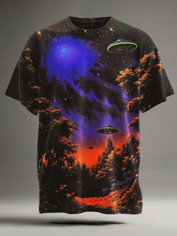 Abstract UFO Landscape Print Casual Short-Sleeve T-Shirt