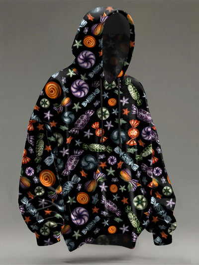 Halloween Candy Print Casual Hooded Sweatshirt