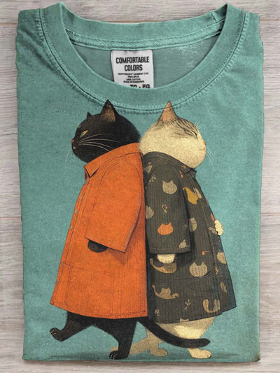 Cat Brothers Print Casual Short-Sleeve T-Shirt