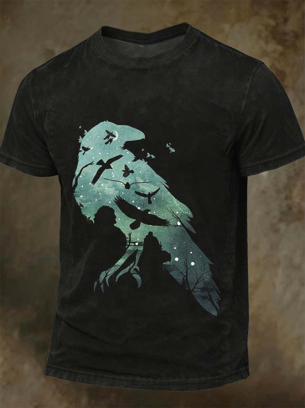 Halloween Crow Print Casual Short-Sleeve T-Shirt