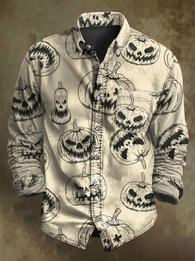 Halloween Pumpkin Print Casual Long-Sleeve Shirt