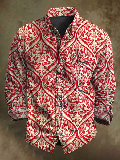 Retro Gothic Pattern Print Casual Long-Sleeve Shirt