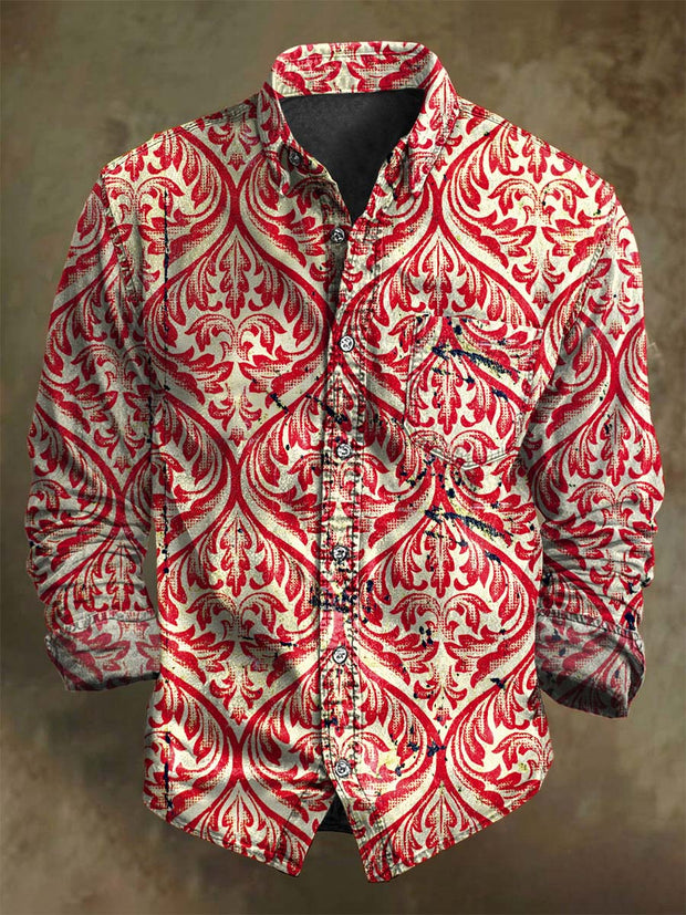 Retro Gothic Pattern Print Casual Long-Sleeve Shirt