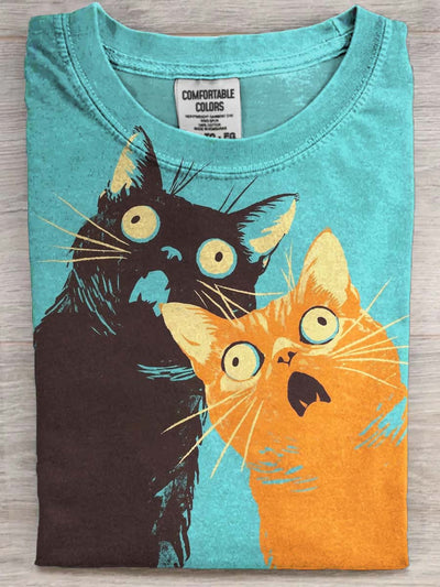 Scaredy Cat Print Casual Short-Sleeve T-Shirt