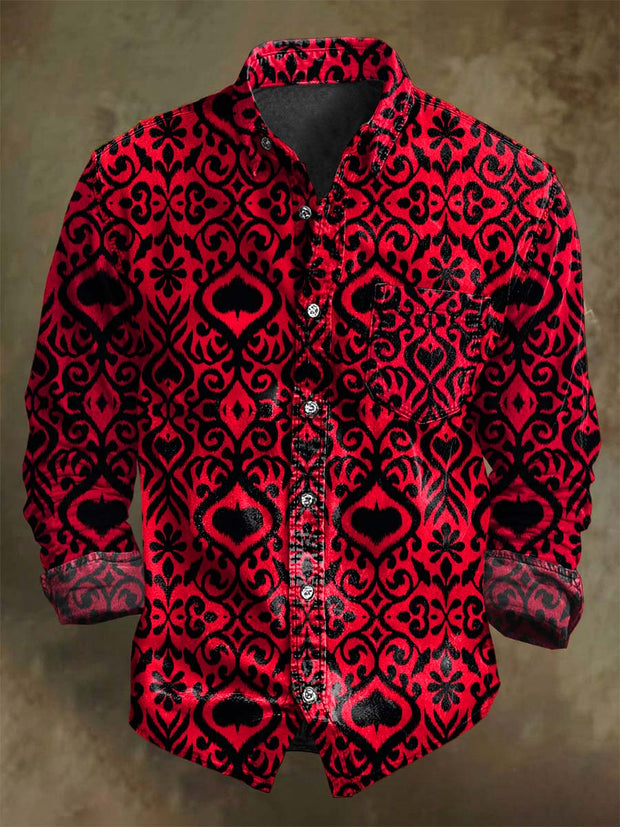 Retro Gothic Pattern Print Casual Long-Sleeve Shirt