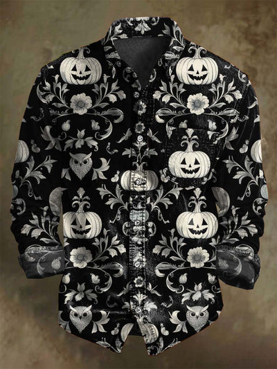 Halloween Pumpkin Print Casual Long-Sleeve Shirt