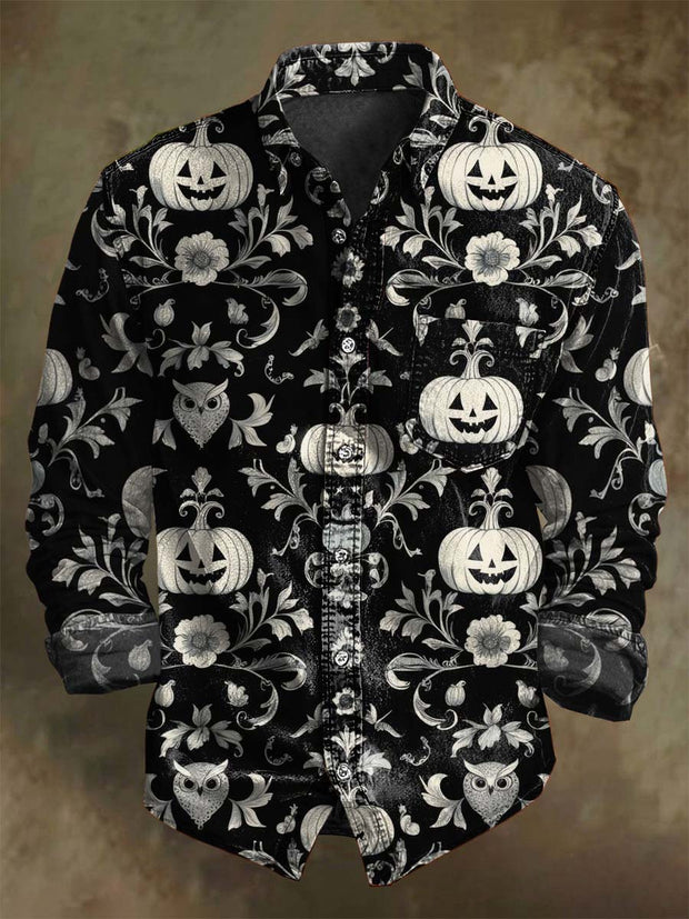 Halloween Pumpkin Print Casual Long-Sleeve Shirt