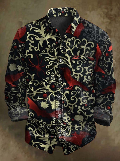Halloween Vintage Crow Print Casual Long-Sleeve Shirt