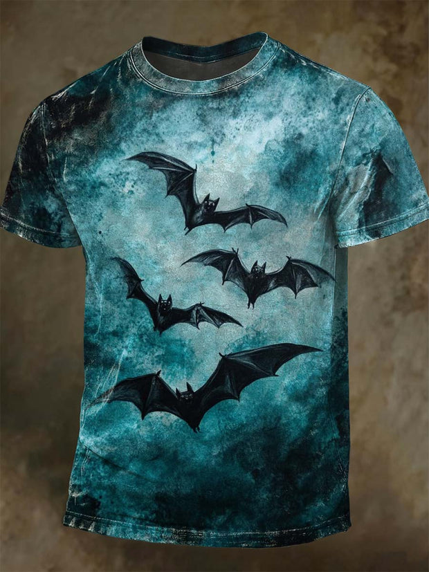 Halloween Midnight Bat Print Casual Short-Sleeve T-Shirt