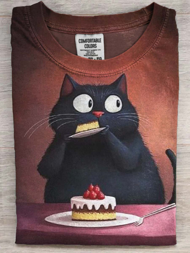 Funny Cake-Stealing Print Casual Short-Sleeve T-Shirt