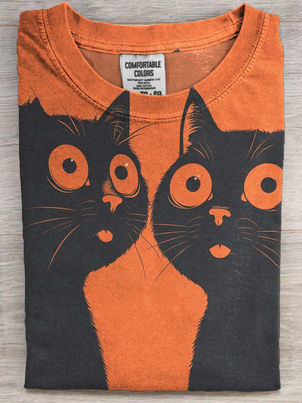 Scaredy Cat Print Casual Short-Sleeve T-Shirt