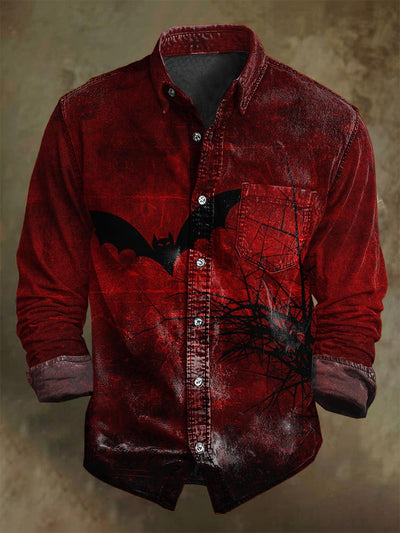 Halloween Midnight Bat Print Casual Long-Sleeve Shirt