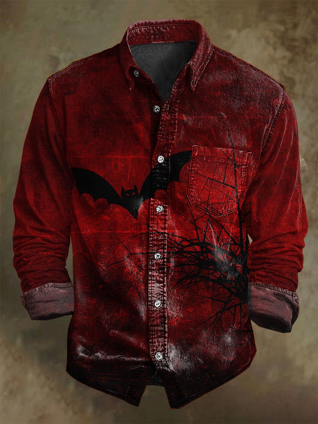 Halloween Midnight Bat Print Casual Long-Sleeve Shirt