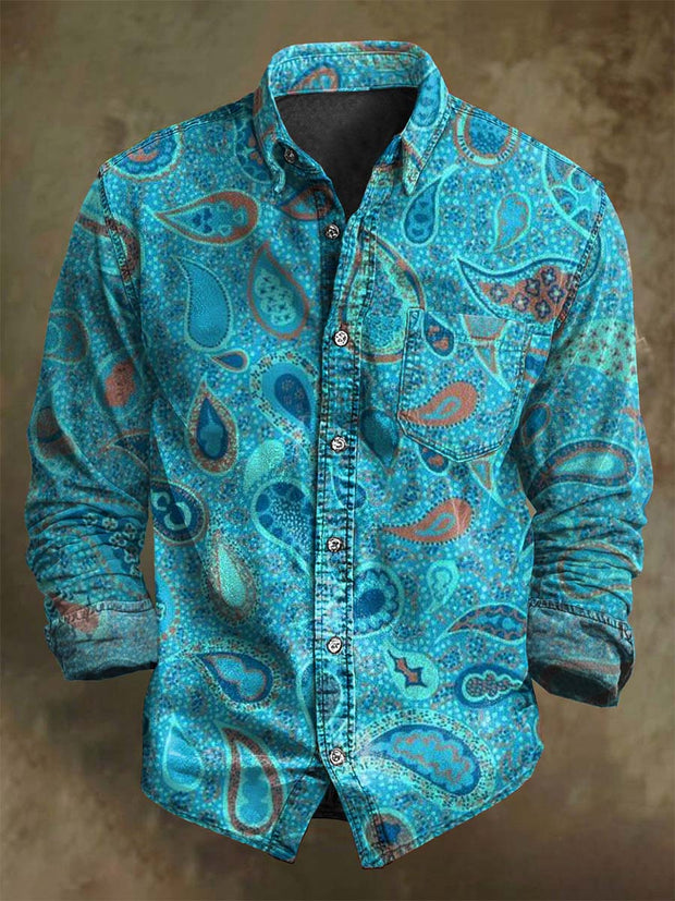Retro Paisley Floral Print Casual Long-Sleeve Shirt
