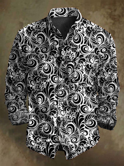Vintage Floral Print Casual Long-Sleeve Shirt