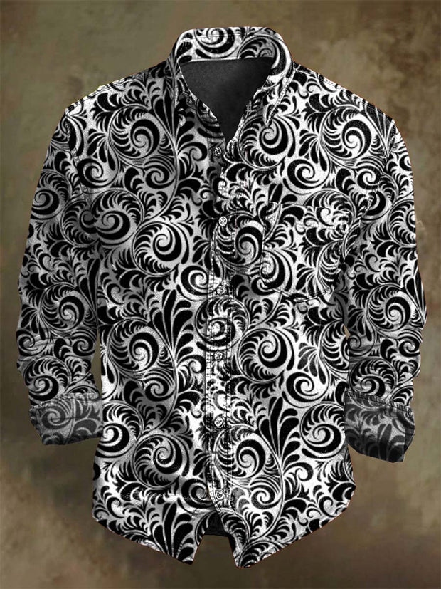 Vintage Floral Print Casual Long-Sleeve Shirt