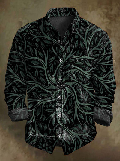 Retro Swirl Print Casual Long-Sleeve Shirt