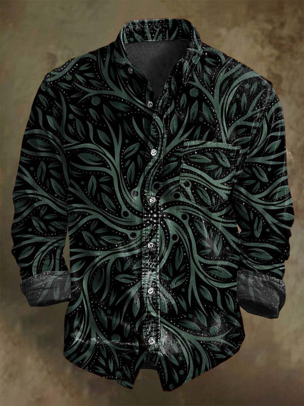 Retro Swirl Print Casual Long-Sleeve Shirt