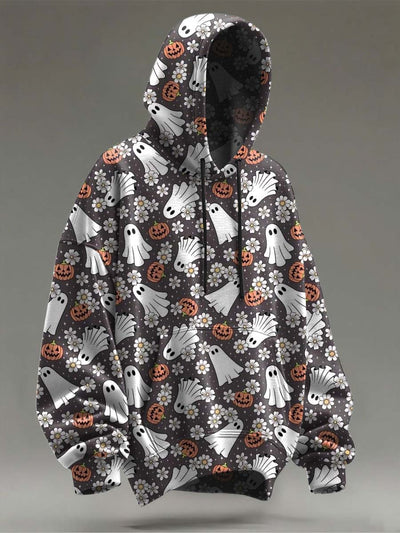 Halloween Ghost Floral Print Casual Hooded Sweatshirt