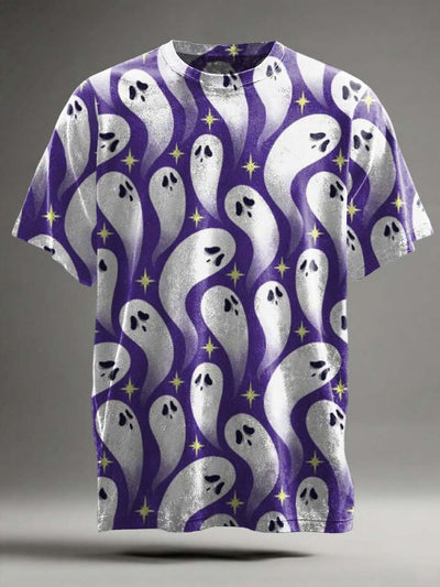Halloween Abstract Ghost Print Casual Short-Sleeve T-Shirt