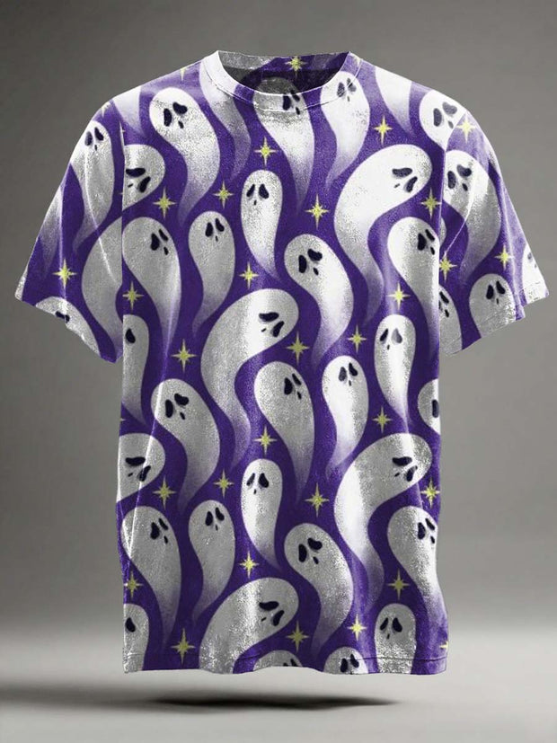Halloween Abstract Ghost Print Casual Short-Sleeve T-Shirt