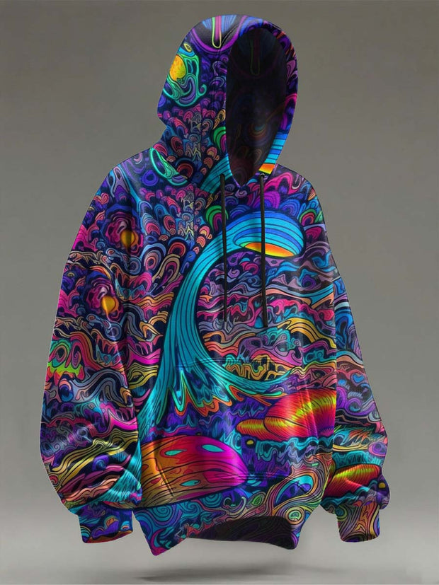 Colorful Abstract Mushroom Print Casual Hooded Sweatshirt