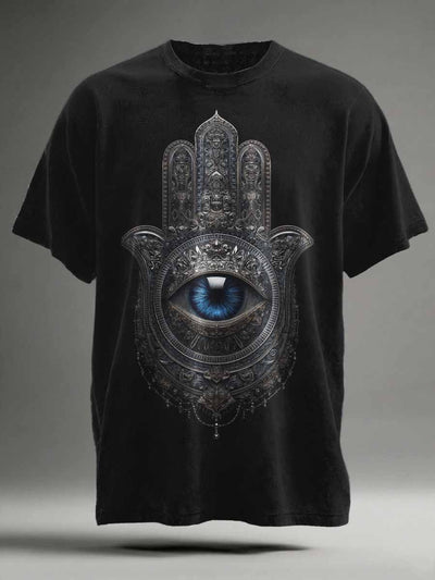 Abstract Blue Eyes Print Casual Short-Sleeve T-Shirt