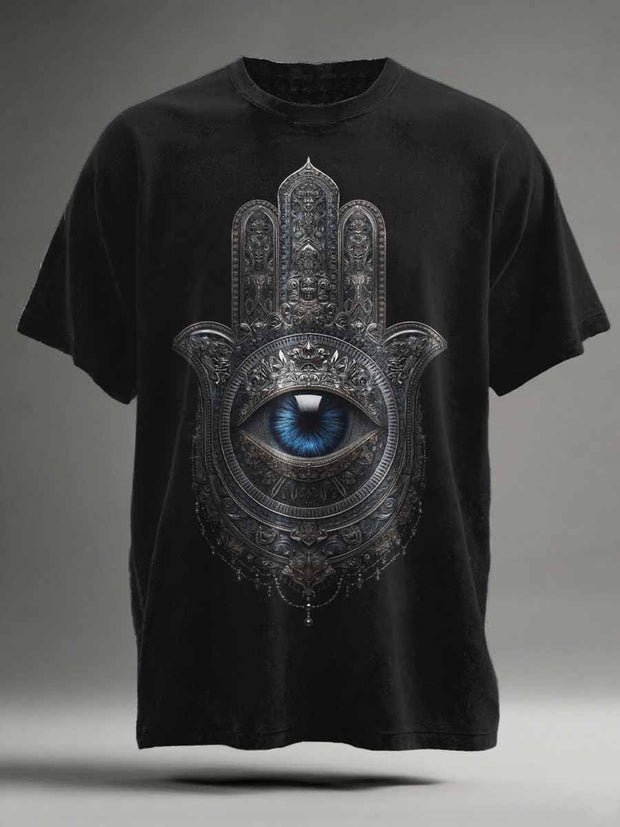 Abstract Blue Eyes Print Casual Short-Sleeve T-Shirt