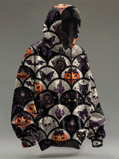 Halloween Pumpkin Skull Print Casual Hooded Sweatshirt