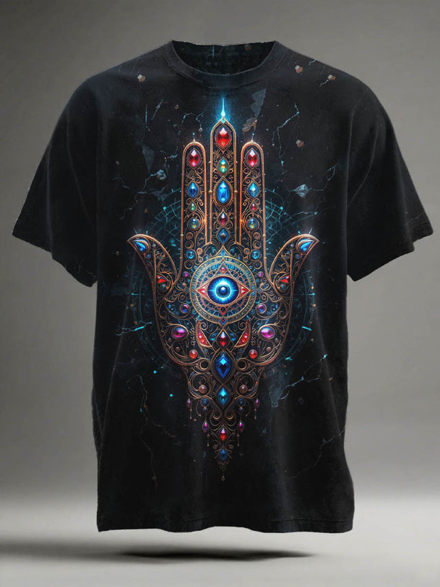 Abstract Blue Eyes Hamsa Print Casual Short-Sleeve T-Shirt
