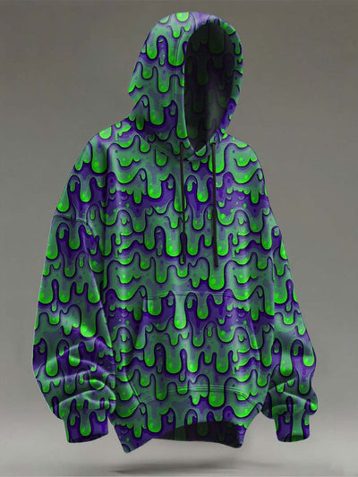 Colorful Liquid Print Casual Hooded Sweatshirt