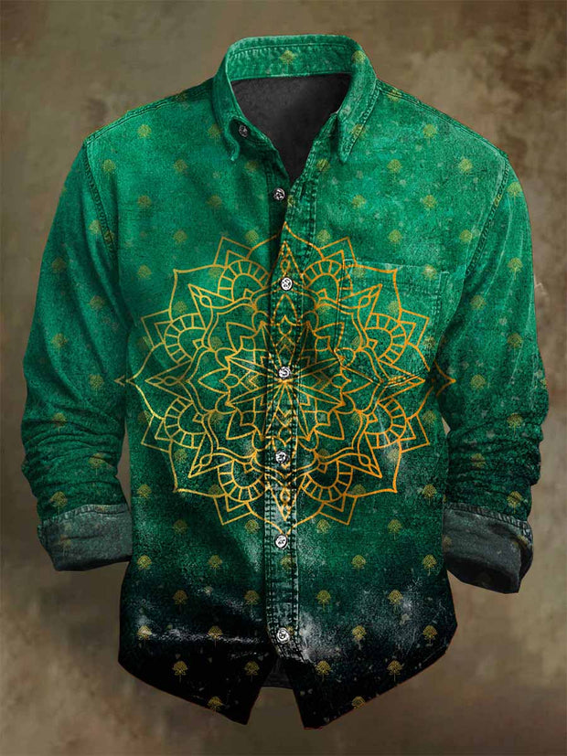 Retro Mandala Floral Print Casual Long-Sleeve Shirt