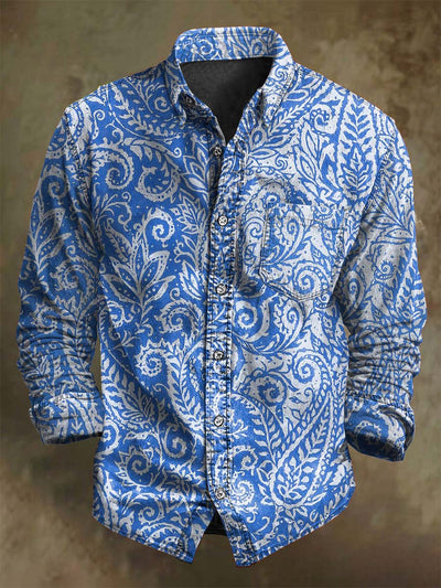 Retro Paisley Floral Print Casual Long-Sleeve Shirt