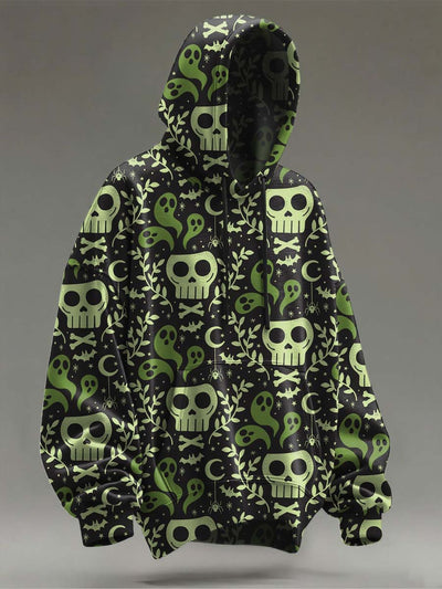 Halloween Abstract Skull Print Casual Hooded Sweatshirt