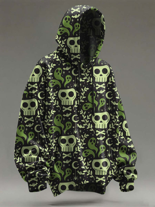 Halloween Abstract Skull Print Casual Hooded Sweatshirt